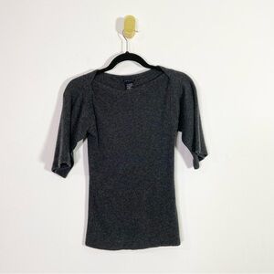 Theory Gray Boatneck Half Sleeve Knit Cashmere Sweater Top